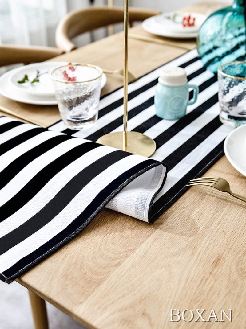 BOXAN Classic Black and White Striped Table Runner, Modern Stripes Pattern Elegant Cotton Canvas Table Top Decor for Art Deco Wedding, Bridal Shower, Bachelorette Party Decorations, 12" x 72" - Image 4